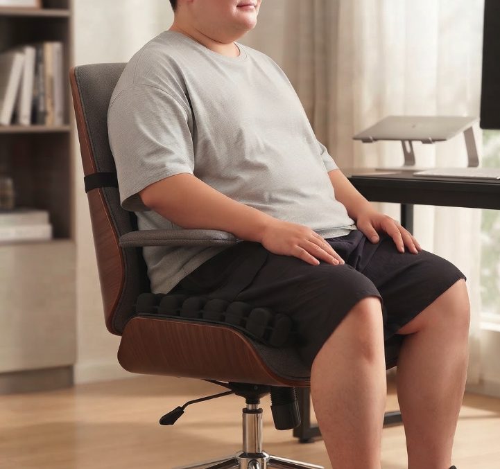 Person working comfortably in an office chair on the Morph cushion