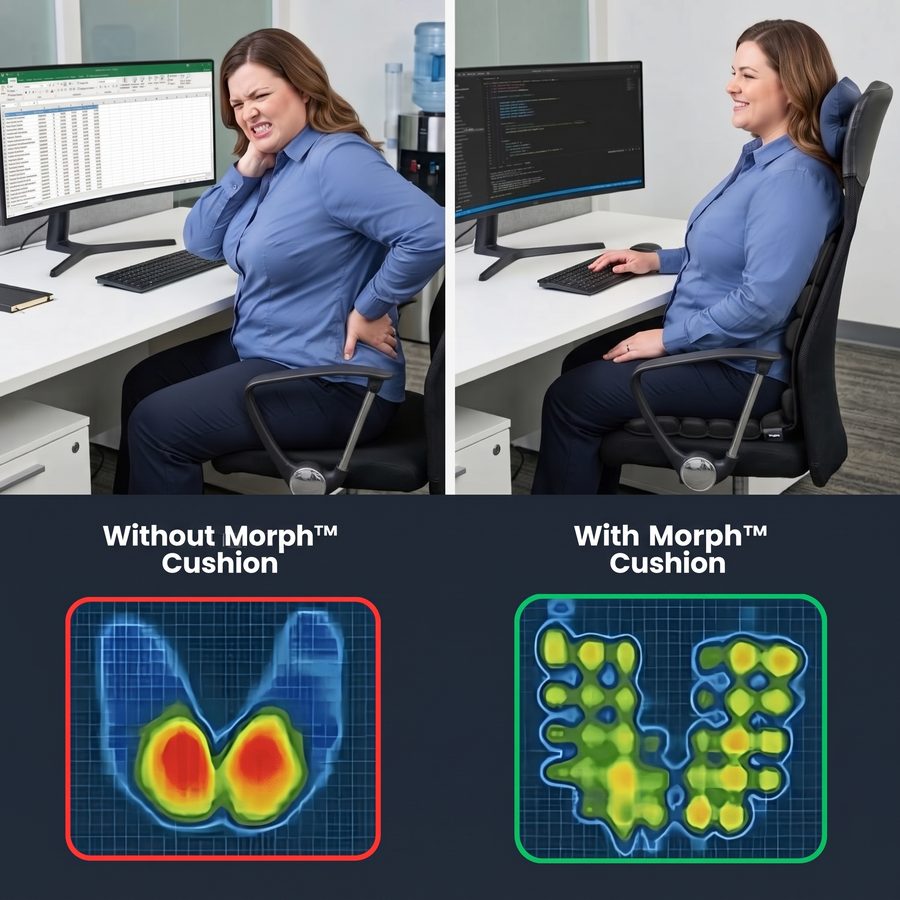 Pressure map comparison with and without the Morph cushion